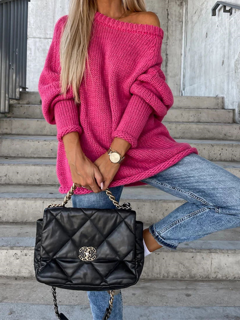 Off-the-Shoulder Oversized Knitted Sweater