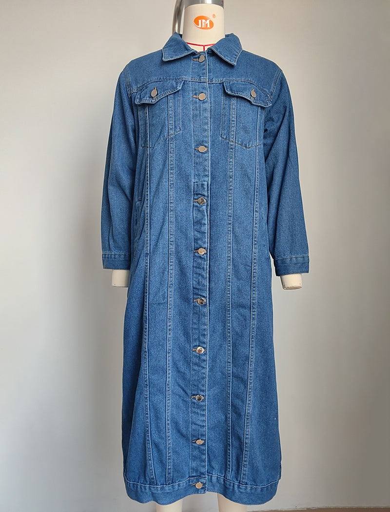 Longline Button-Up Denim Coat