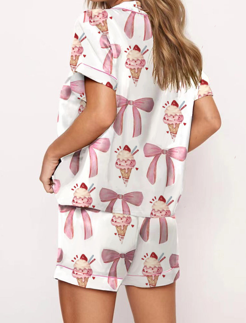 Ice Cream Bow Print Pajama Set