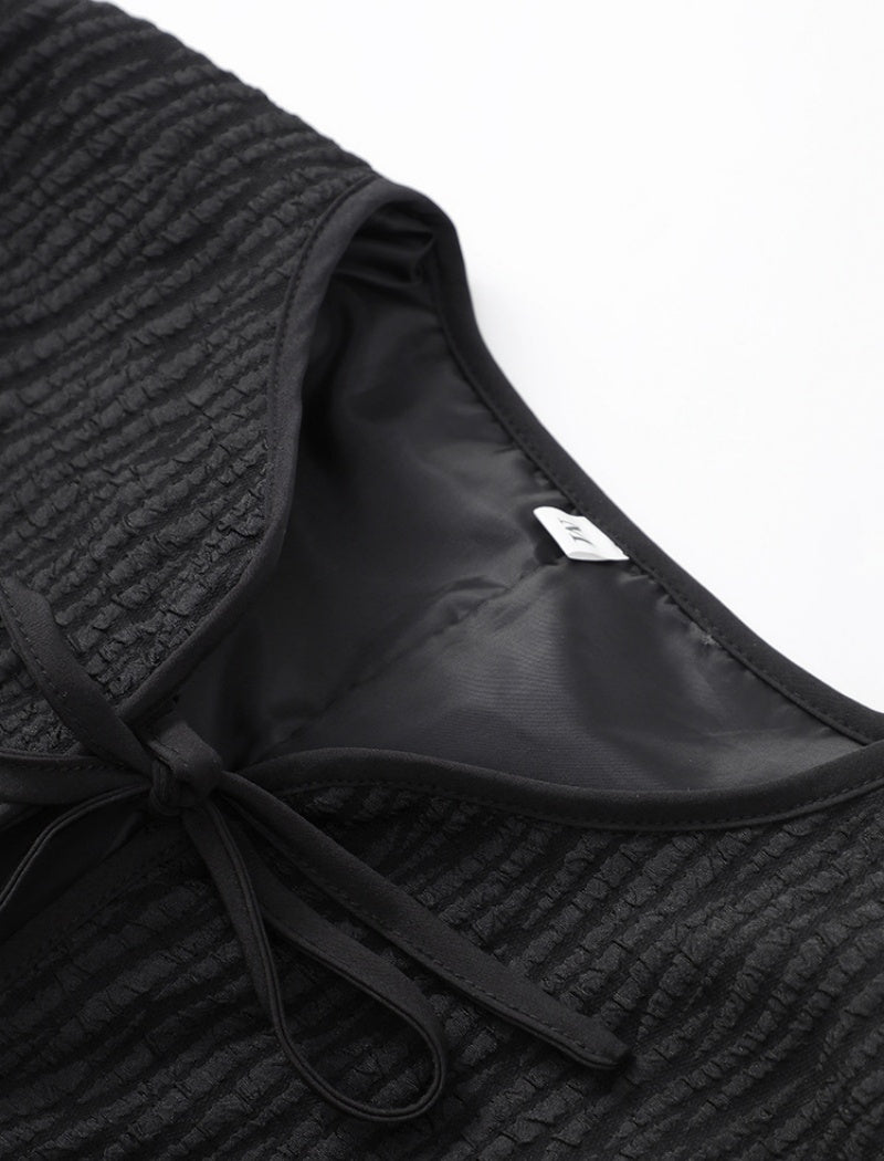 Black Tie-up Feather Jacket