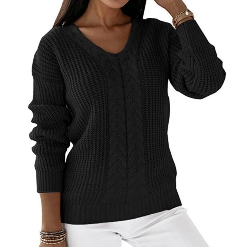 V-Neck Cable Knit Relaxed Sweater