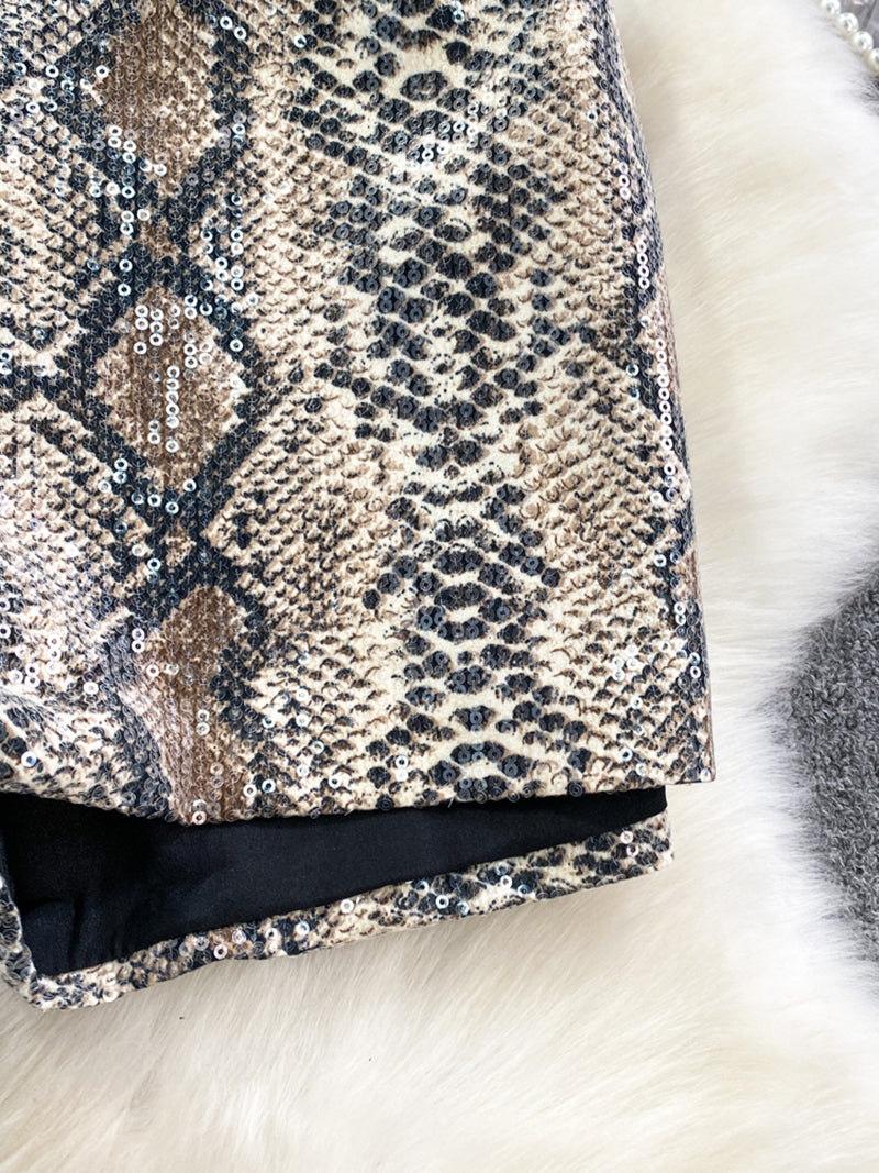 Animal Print Sequin High-Rise Shorts