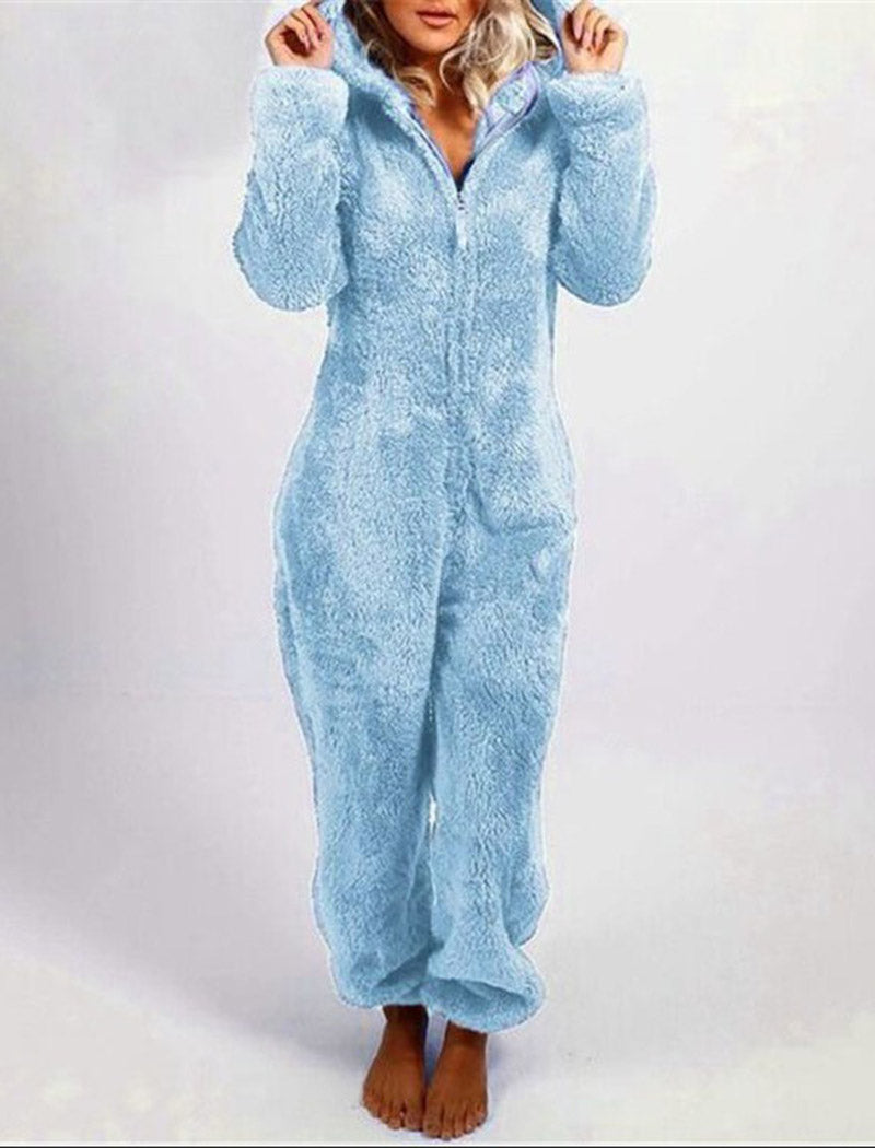 Teddy Ears Hooded Fleece Jumpsuit