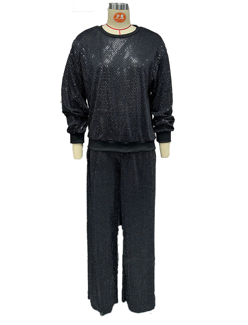 Starry Long-Sleeve Top and Drawstring Wide-Leg Pants Set