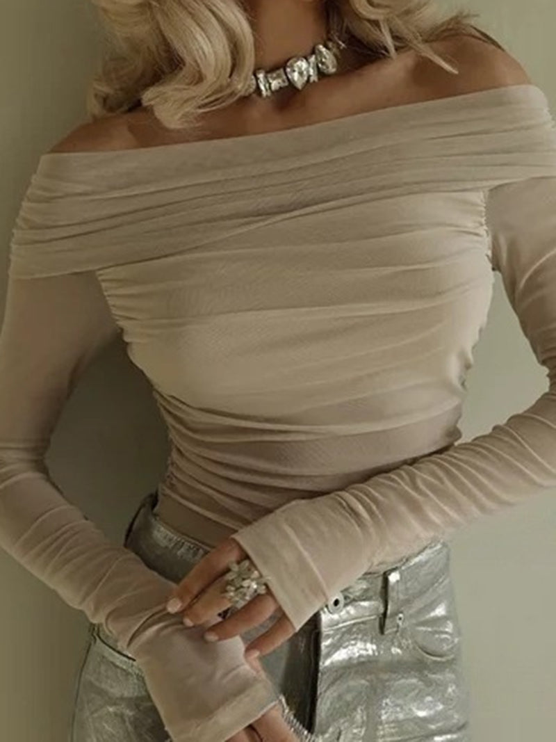 Off-the-Shoulder Sheer Bodysuit