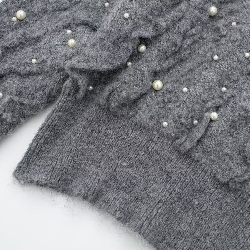 Pearl Embellished Textured Knit Sweater