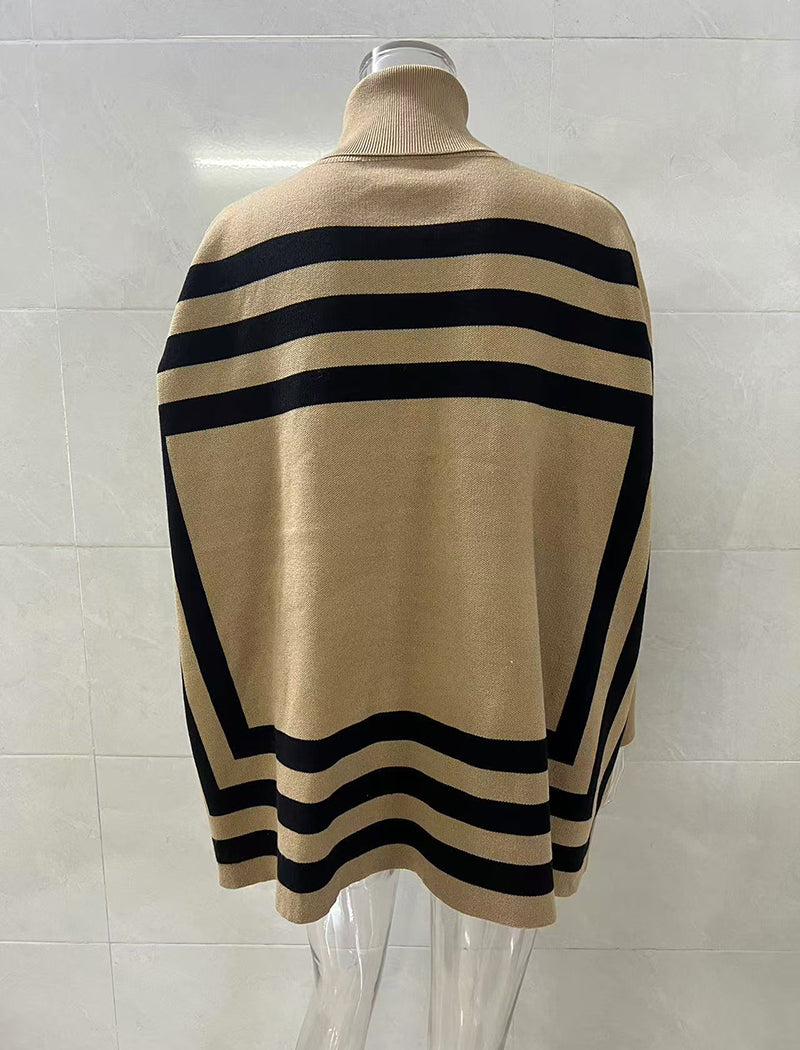 High Neck Striped Batwing Sleeve Sweater