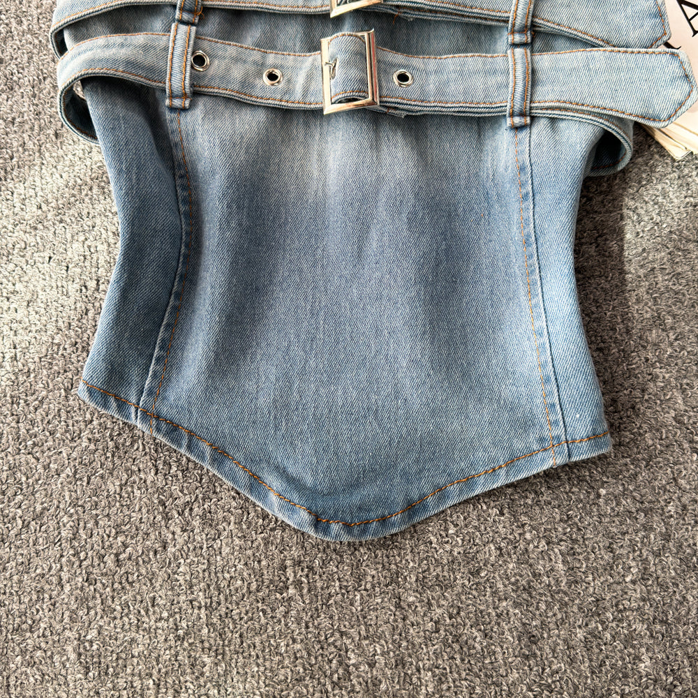 Double Buckle Denim Tube