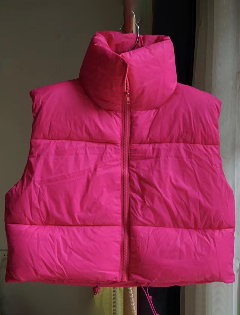 Cropped Puffer Vest with High Collar