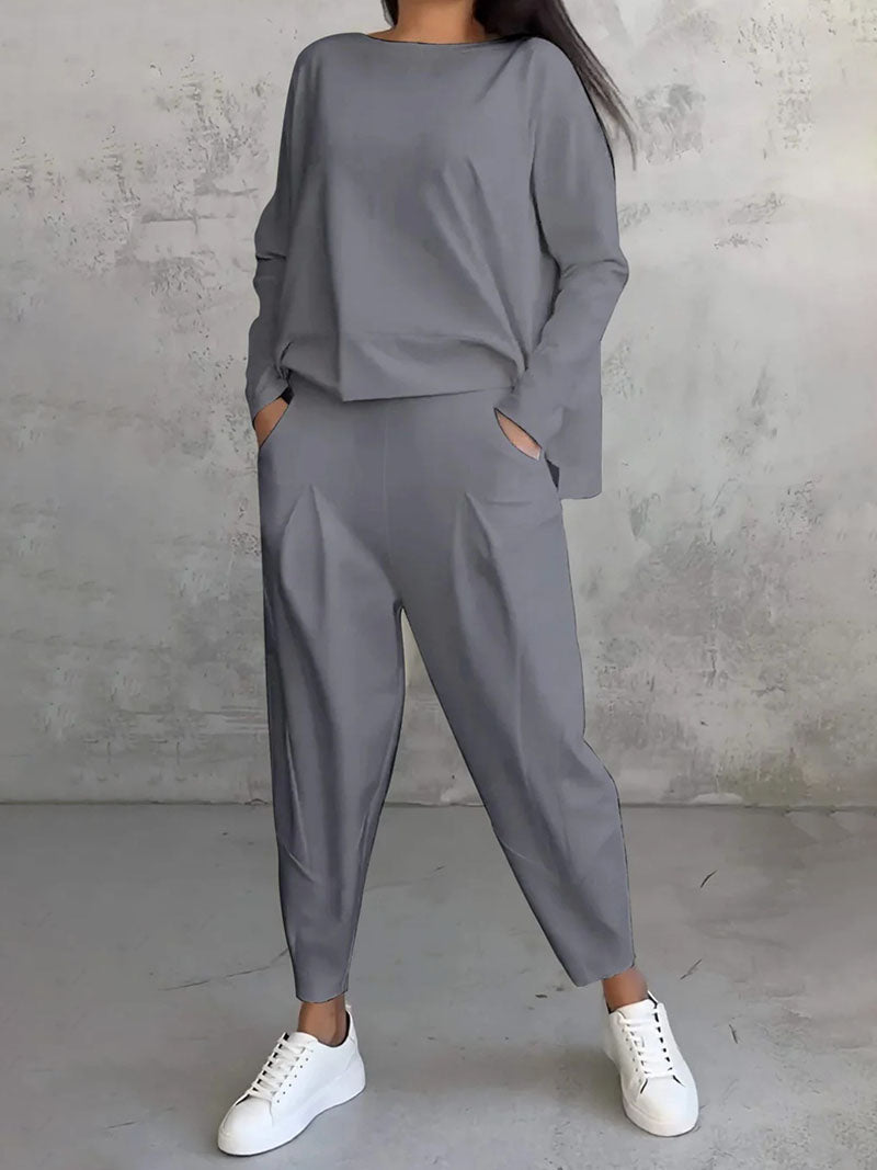 Long-Sleeve Top and Pockets Pants Set