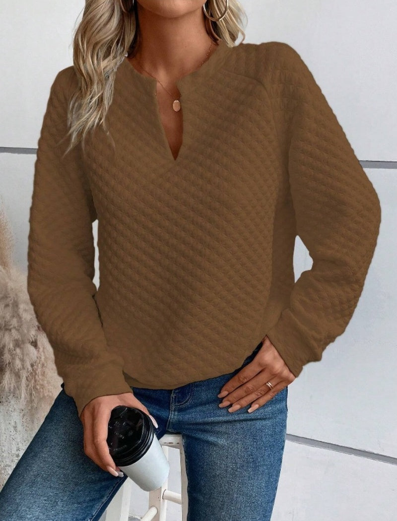 V-Neck Colorblock Long Sleeve Casual Top
