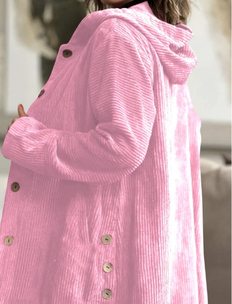 Corduroy Button-Up Hoodie Jacket