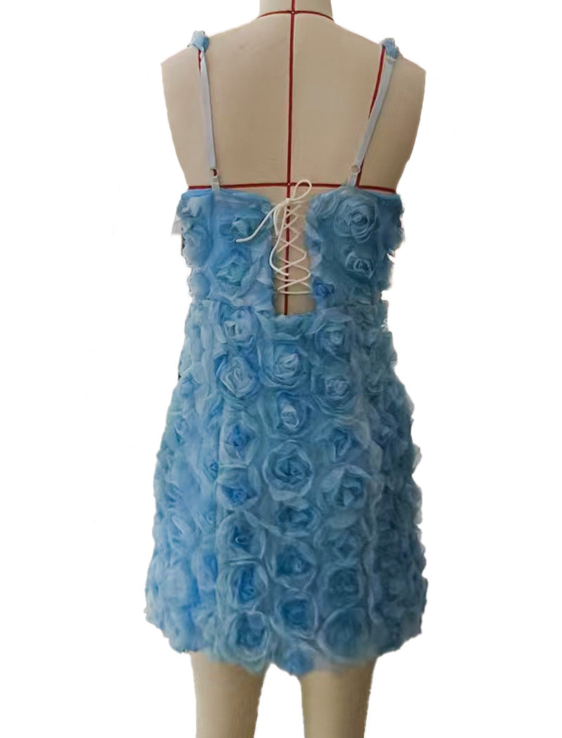 Textured Mini Dress with Floral Details