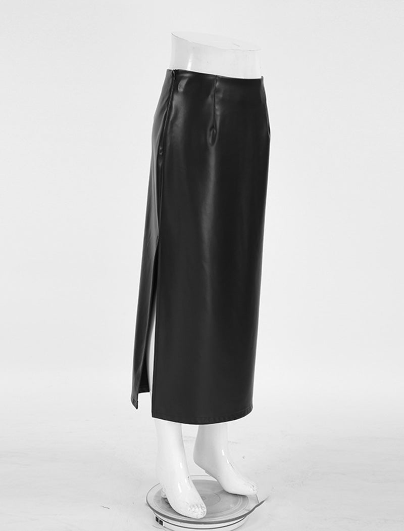 High-Waist Slit Midi Skirt