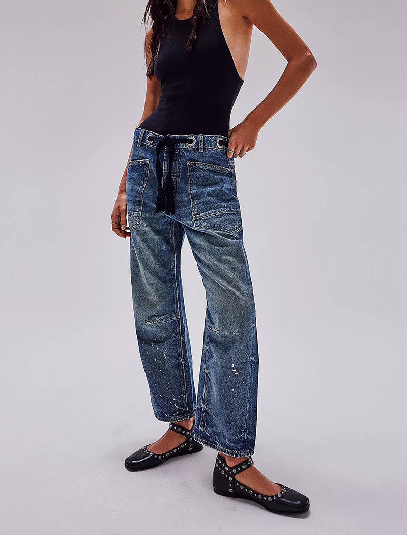 Wide-Leg Drawstring Jeans