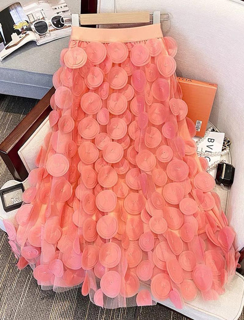 Mesh Applique Circles Midi Skirt