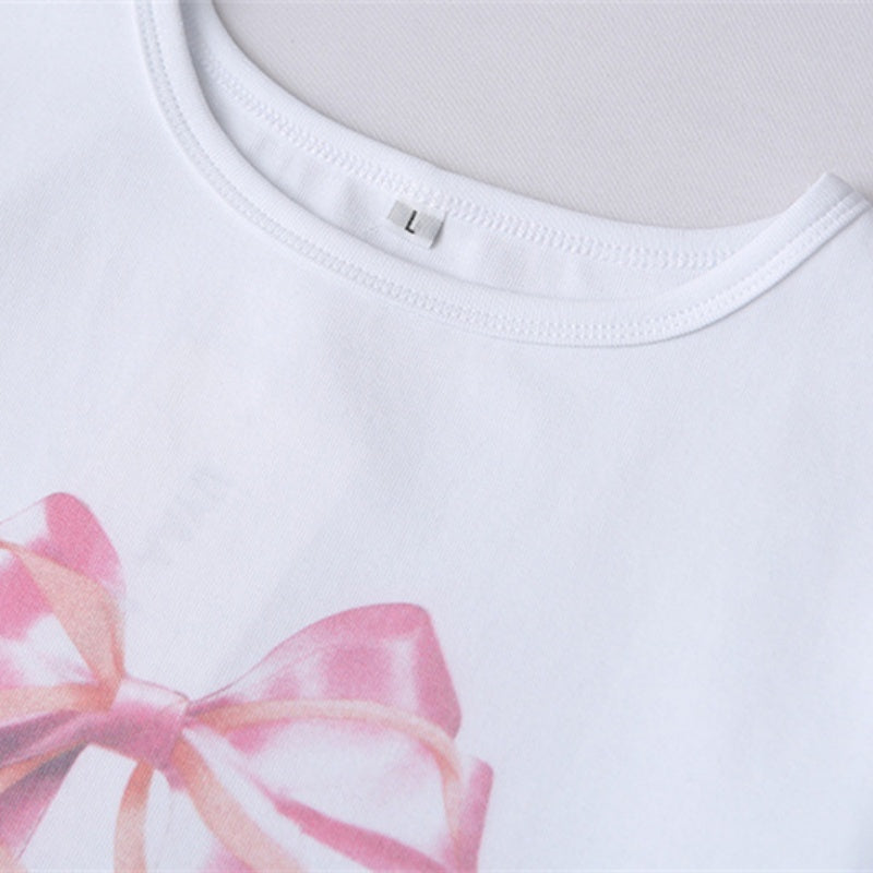 Bow Embellished Graphic Tee