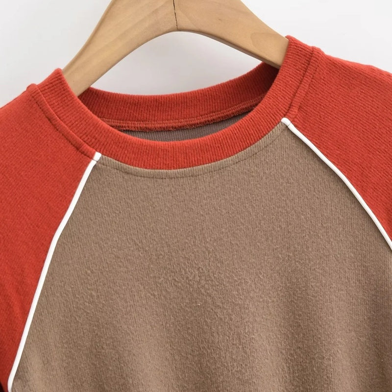 Colorblock Drawstring Long Sleeve Top