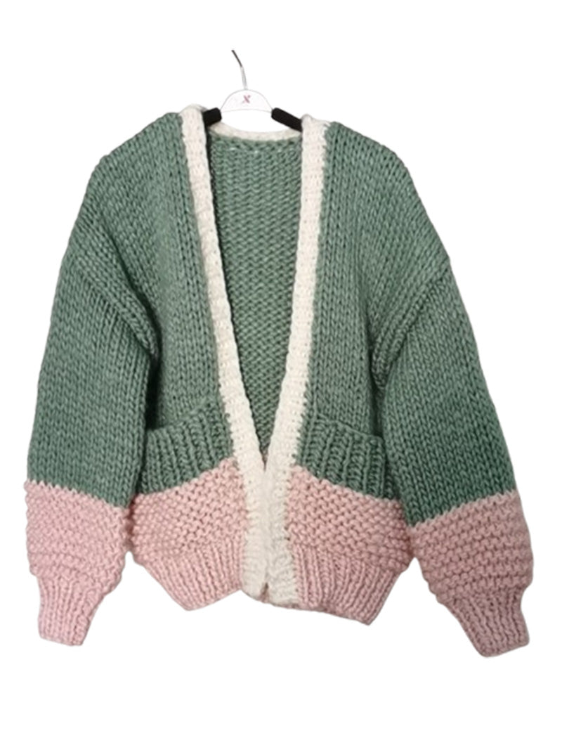 Colorblock Chunky Knit Cardigan