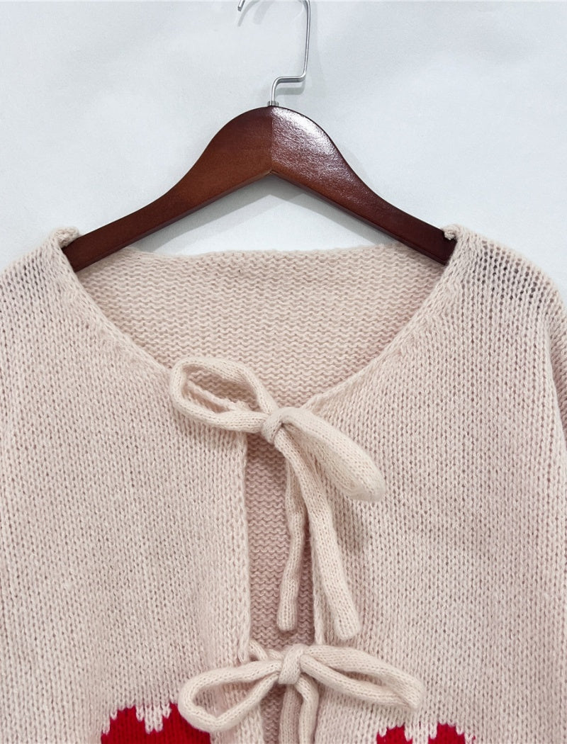 Heart-Accented Tie Front Cardigan