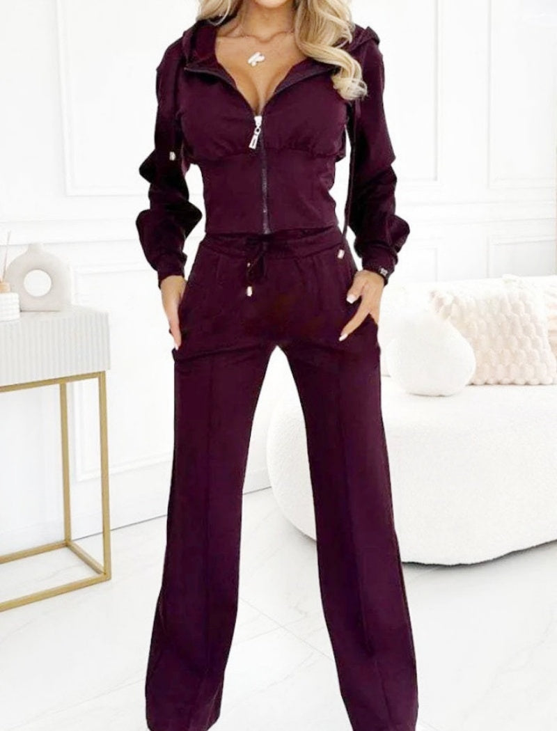 Hooded Zip-up Jacket with Fitted Bottom Set