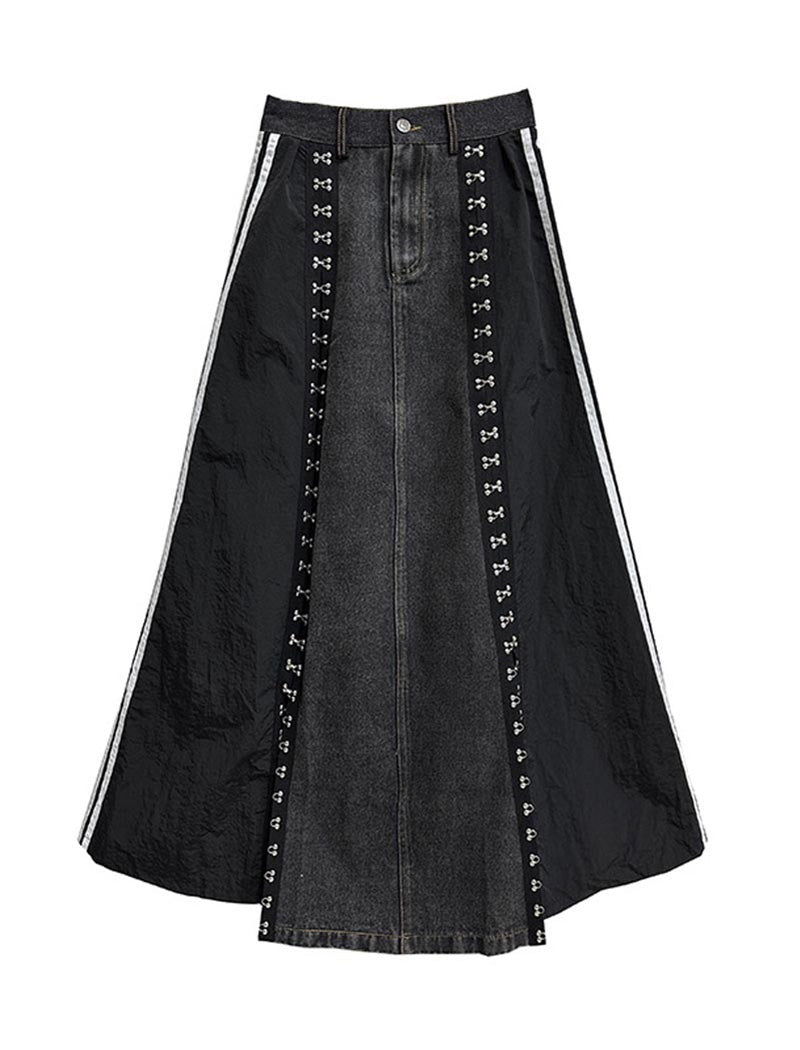 Patchwork Denim Maxi Skirt