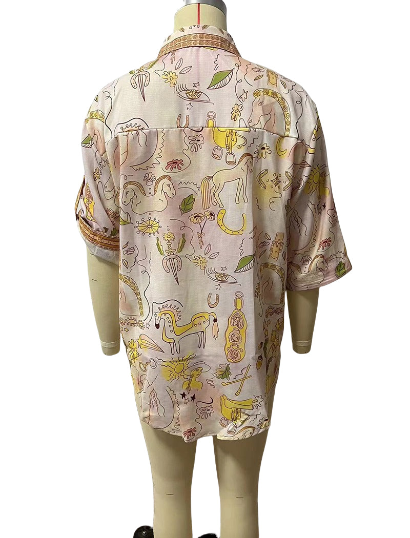 Casual Pocket Five-Sleeve Two-Piece Set