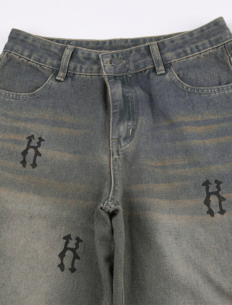 Distressed Straight-Leg Denim Pants
