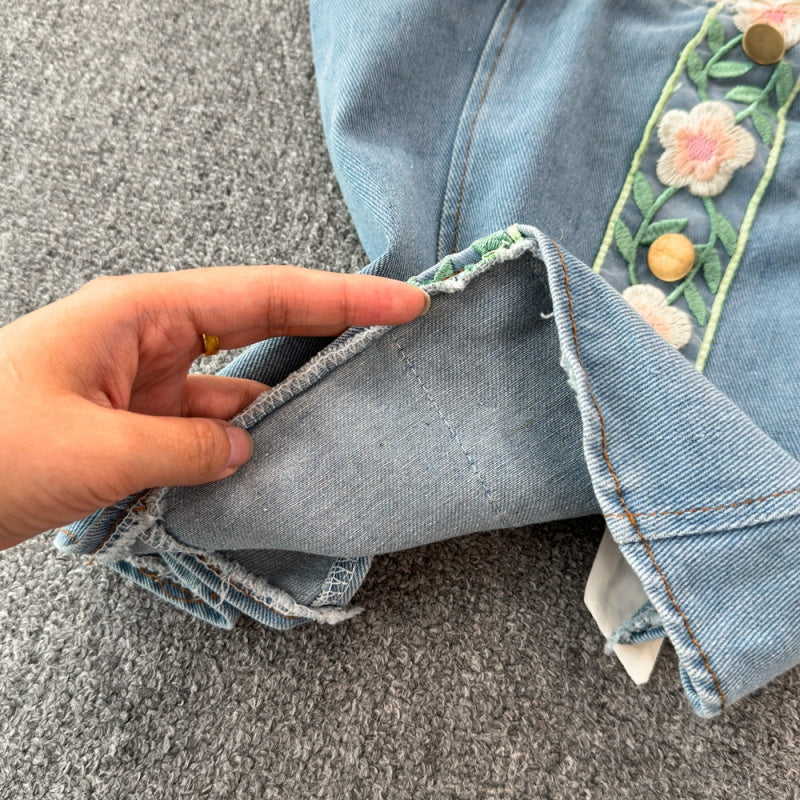 Ruffle Trim Off-Shoulder Denim Bustier