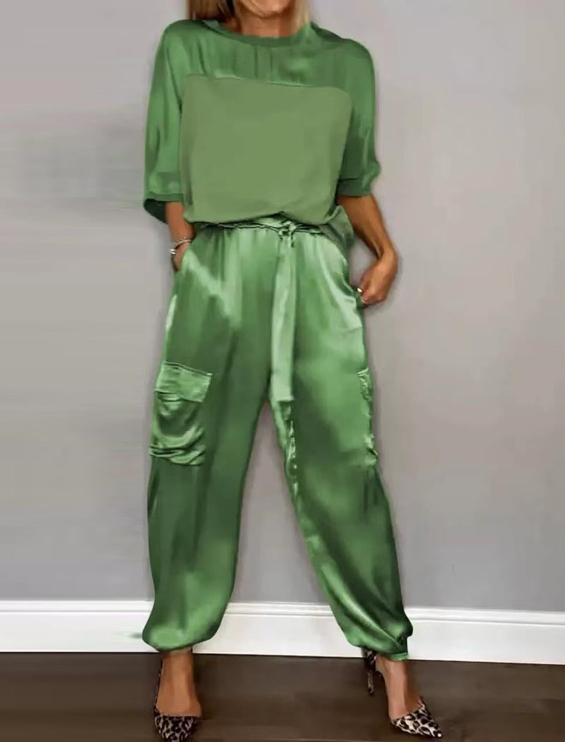 Satin Top and Cargo Pant Set