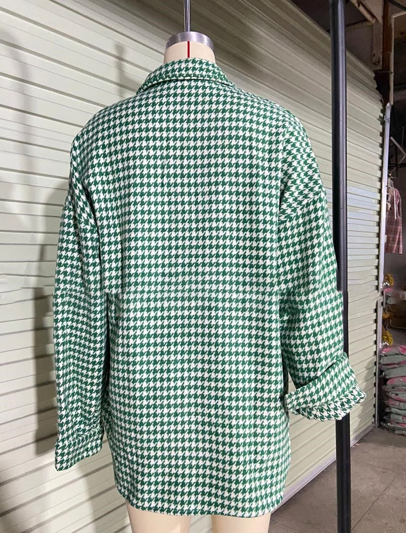 Oversized Houndstooth Print Shacket