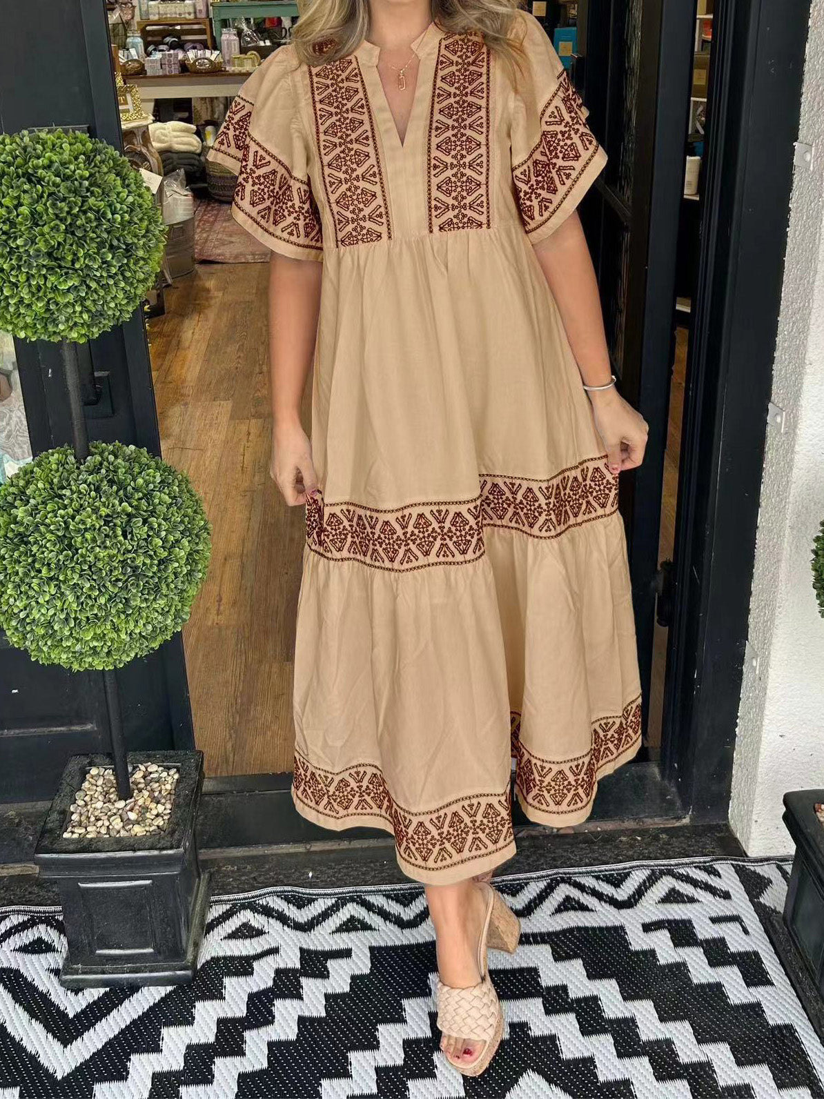 Graphic V-Neck Maxi Dress