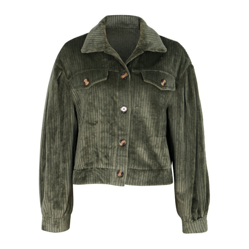 Cropped Corduroy Button-Up Jacket