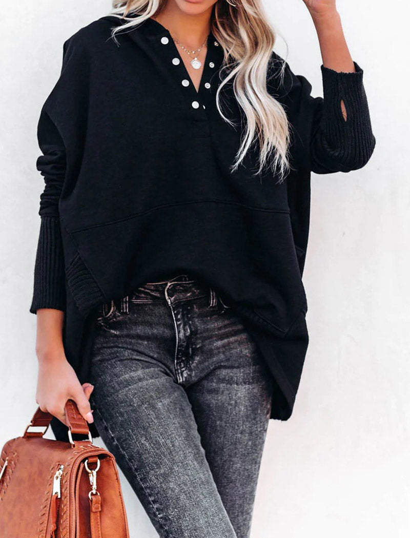 Hooded Buttoned Knit Top