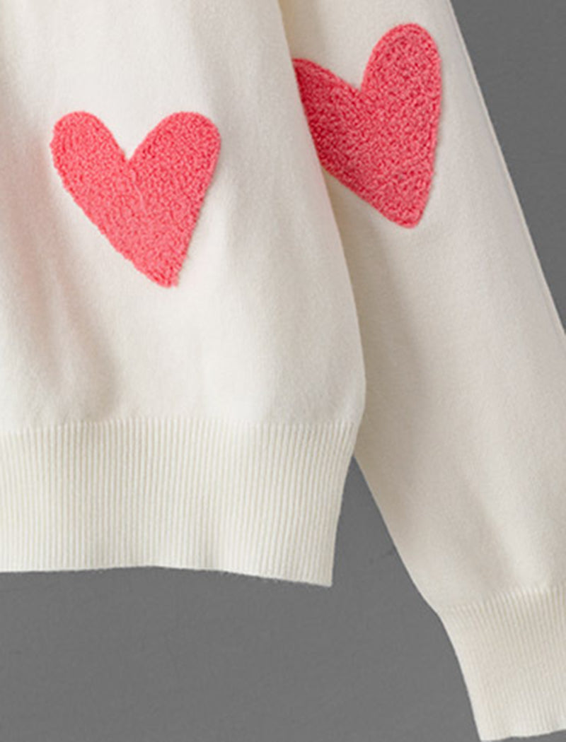 Heart Pattern Knit Crewneck Sweater
