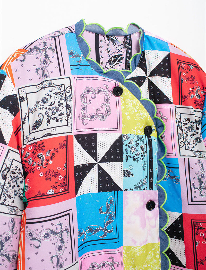 Lace Collar Loose Print Jacket