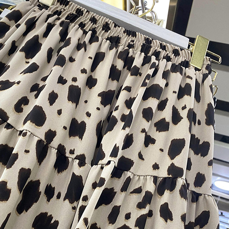 Tiered Leopard Print Midi Skirt