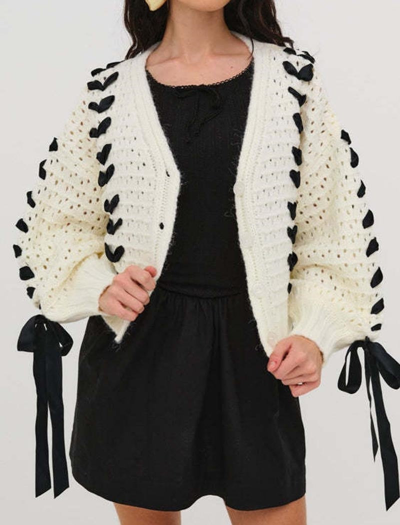 V-neck Tie-front Knit Cardigan