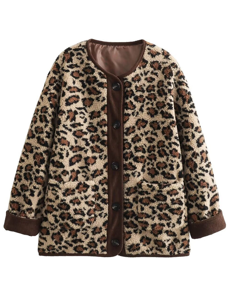 Button-Up Oversized Leopard Print Jacket