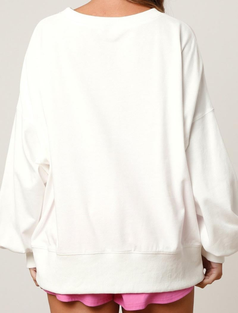 Oversized Sequin Letter Patch Pullover