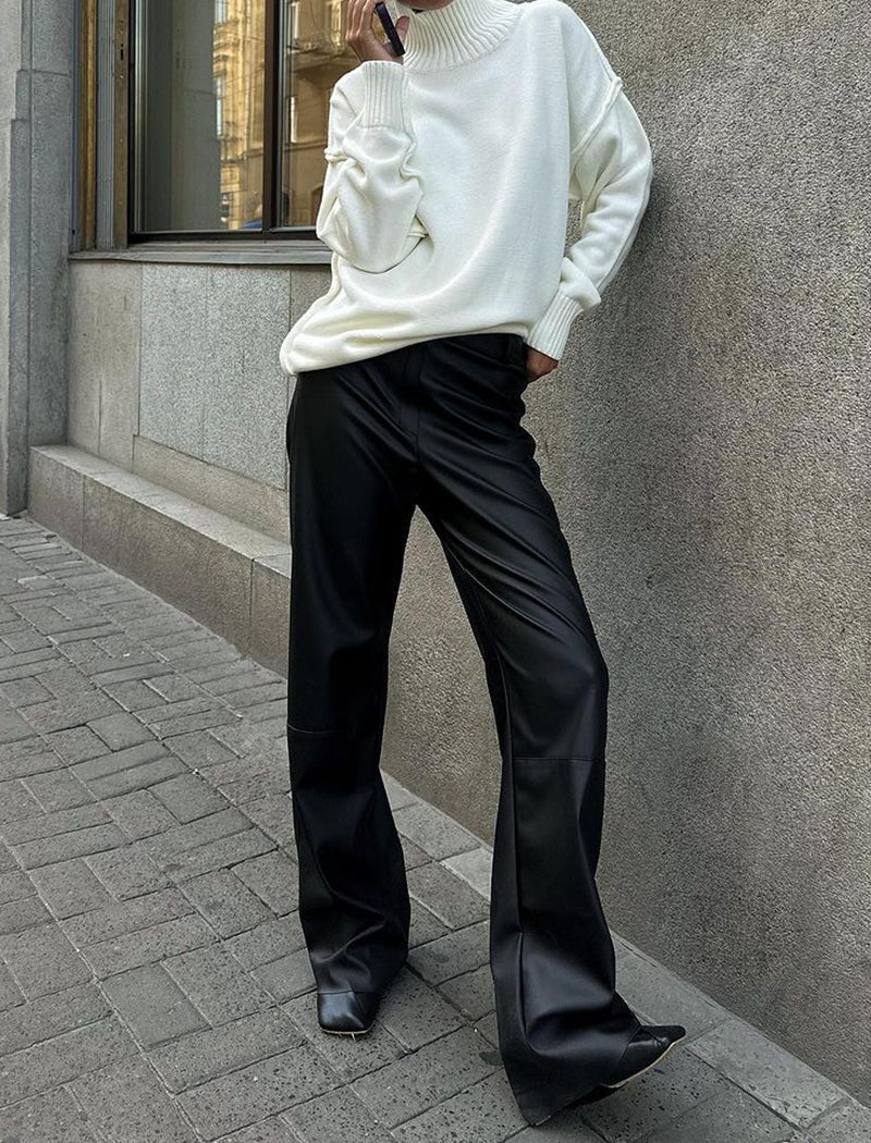 Oversized Turtleneck Sweater with Ribbed Hem