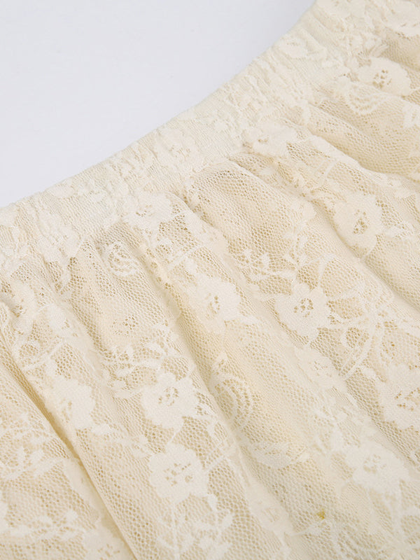 Sheer Lace Asymmetrical Midi Skirt