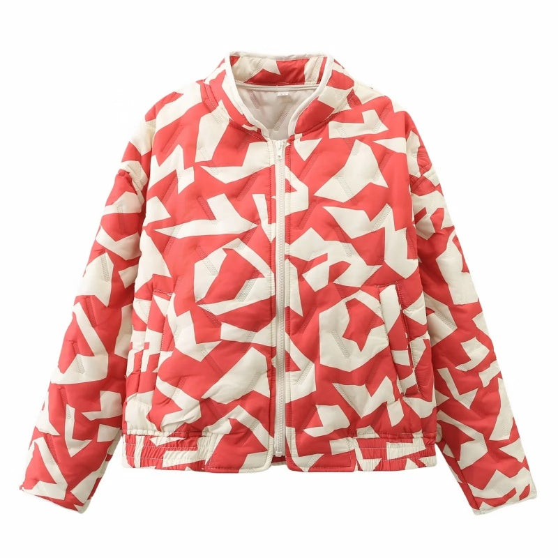 Printed Quilted Zip-Up Coat