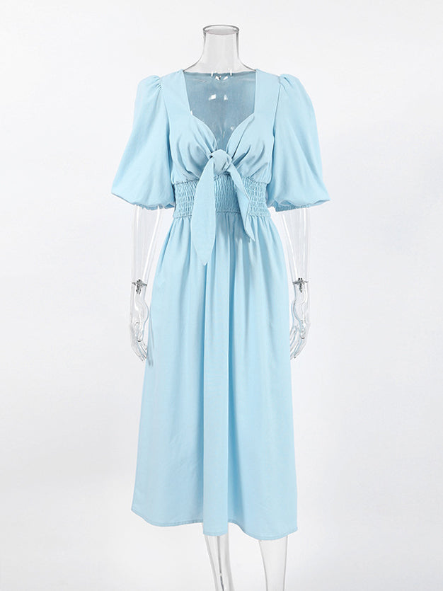 Puff Sleeve Tie-Front Dress