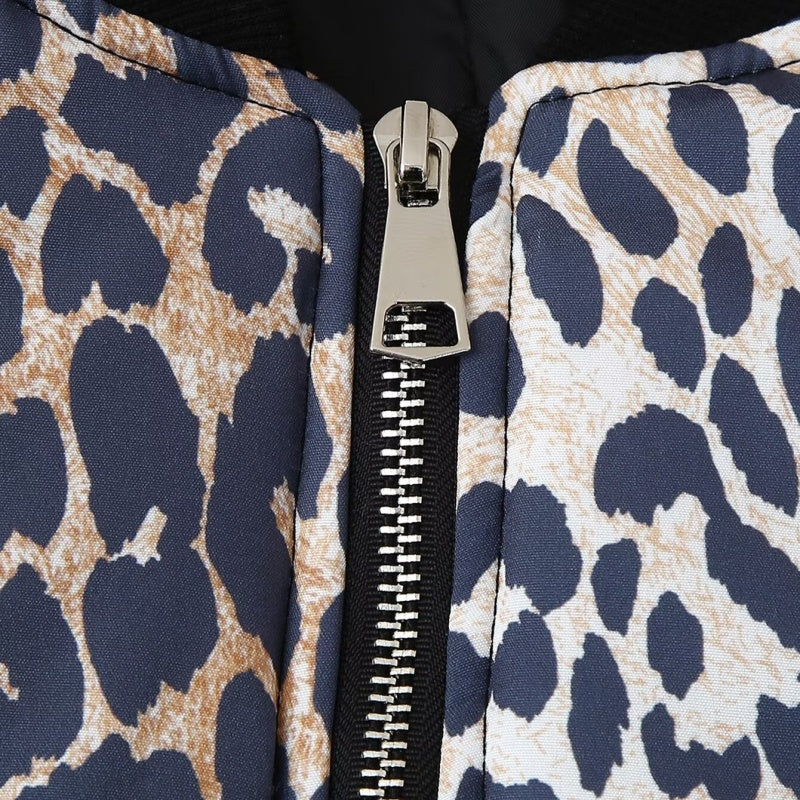 Leopard Print Zip-Up Puffer Jacket