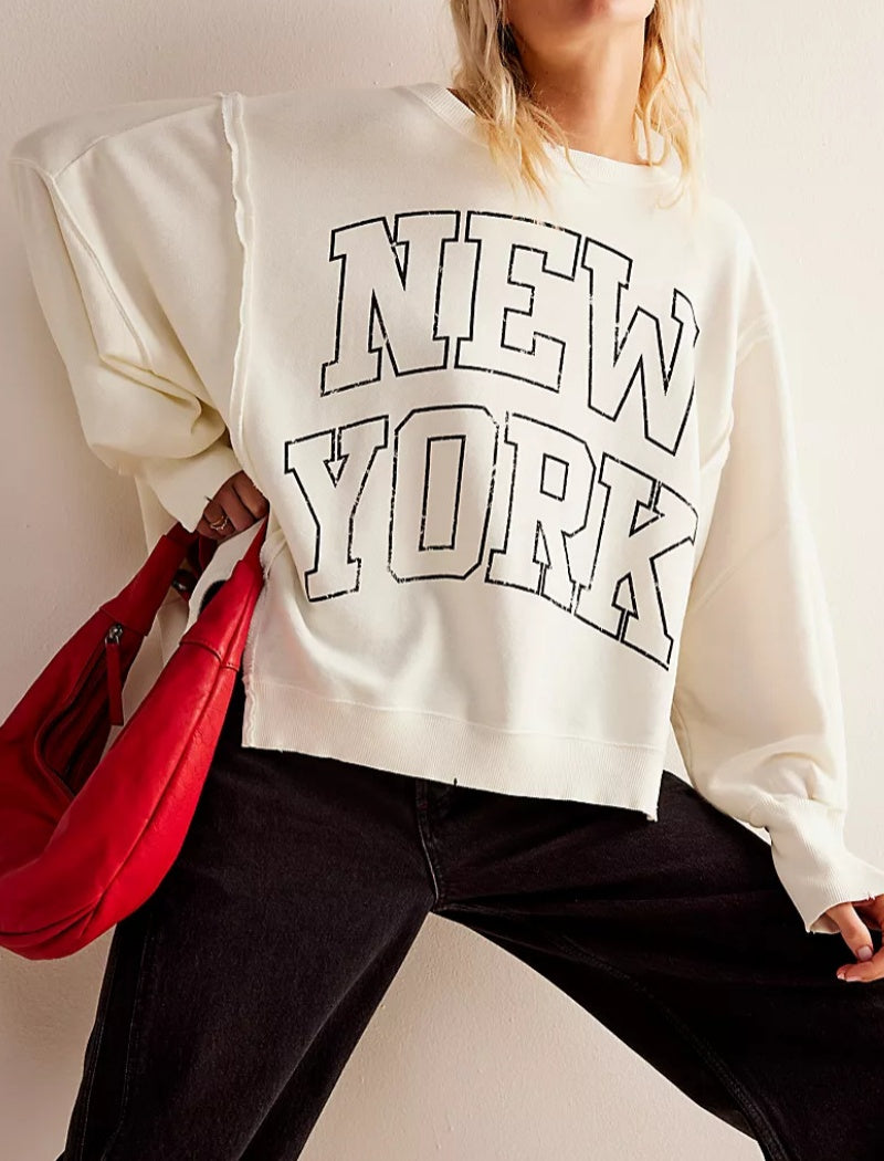 Drop-Shoulder Graphic Crewneck Top