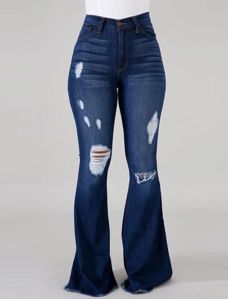 Distressed High-Waist Flared Jeans