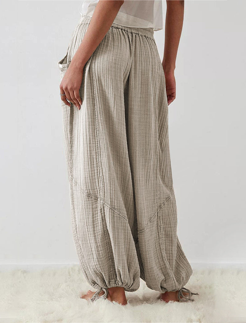 Solid Color Tie-Waist Wide-Leg Pants