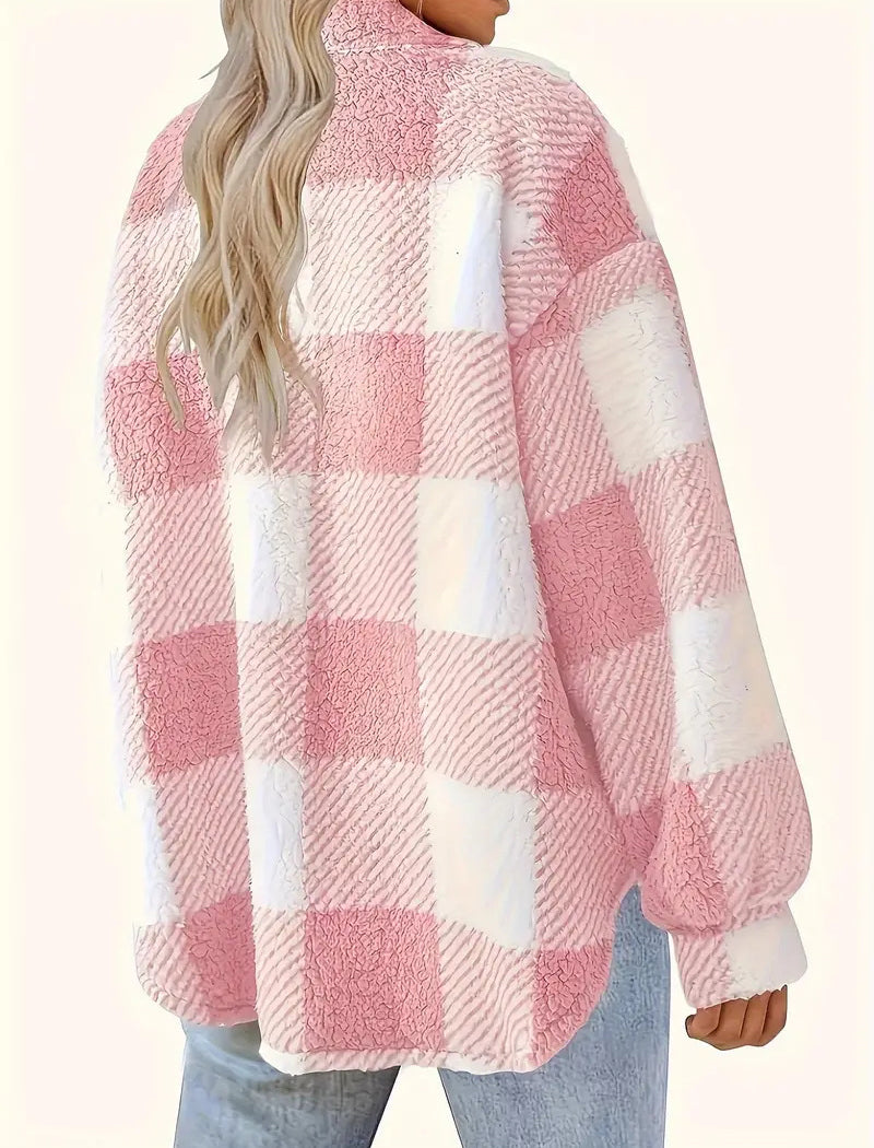 Plaid Button-Up Sherpa Jacket