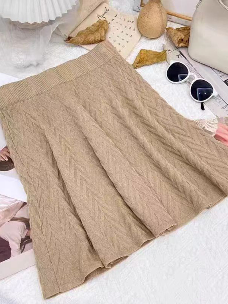 Solid Ribbed A-Line Skirt